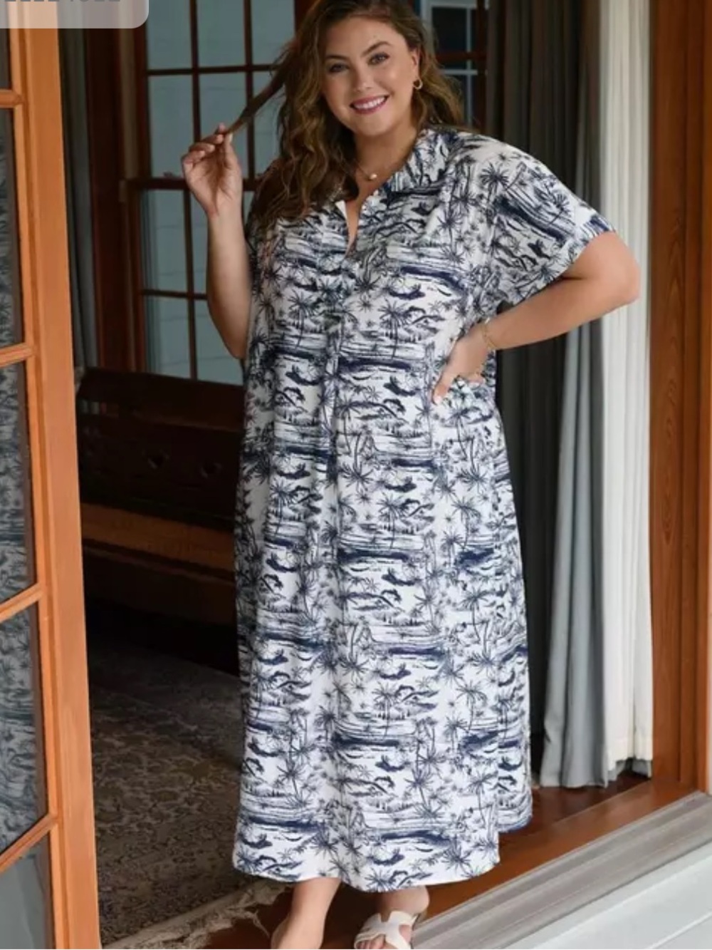Belle Isle,Palm Resort Pocketed Dress Coastal Tropical Lounge Vacation, Size XL - Picture 6 of 7